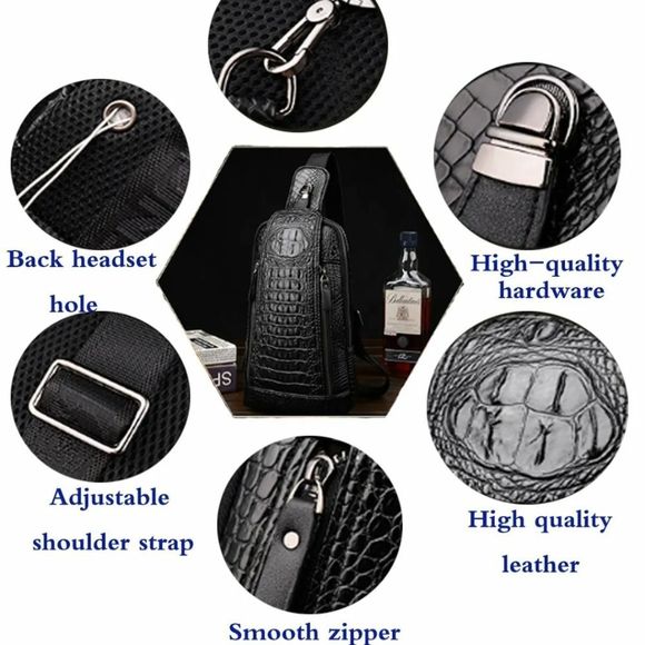Men's Leather Crocodile Pattern Chest Bag Sling Backpack Crossbody Travel Bag - Picture 8 of 9
